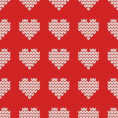 Kiremit kırmızı zemin üzerine beyaz yürekleri vektör desen örgü