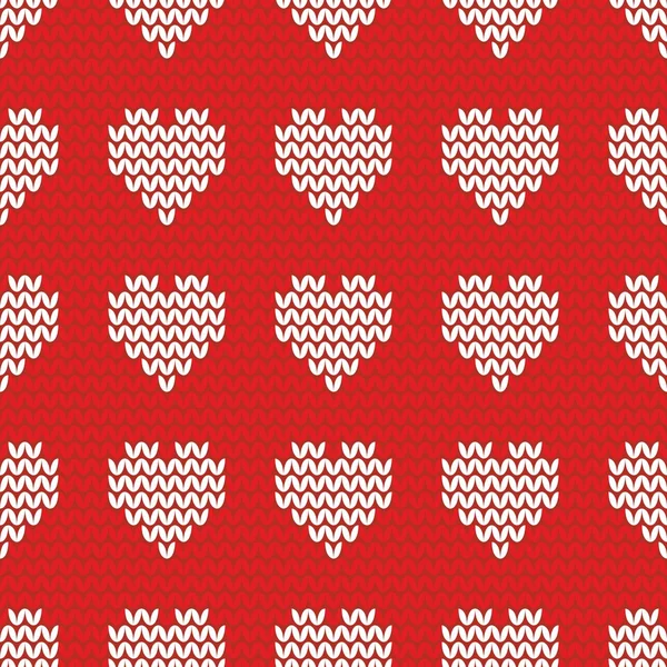 针织用红色背景上的白色心矢量花纹的瓷砖 — 图库矢量图片