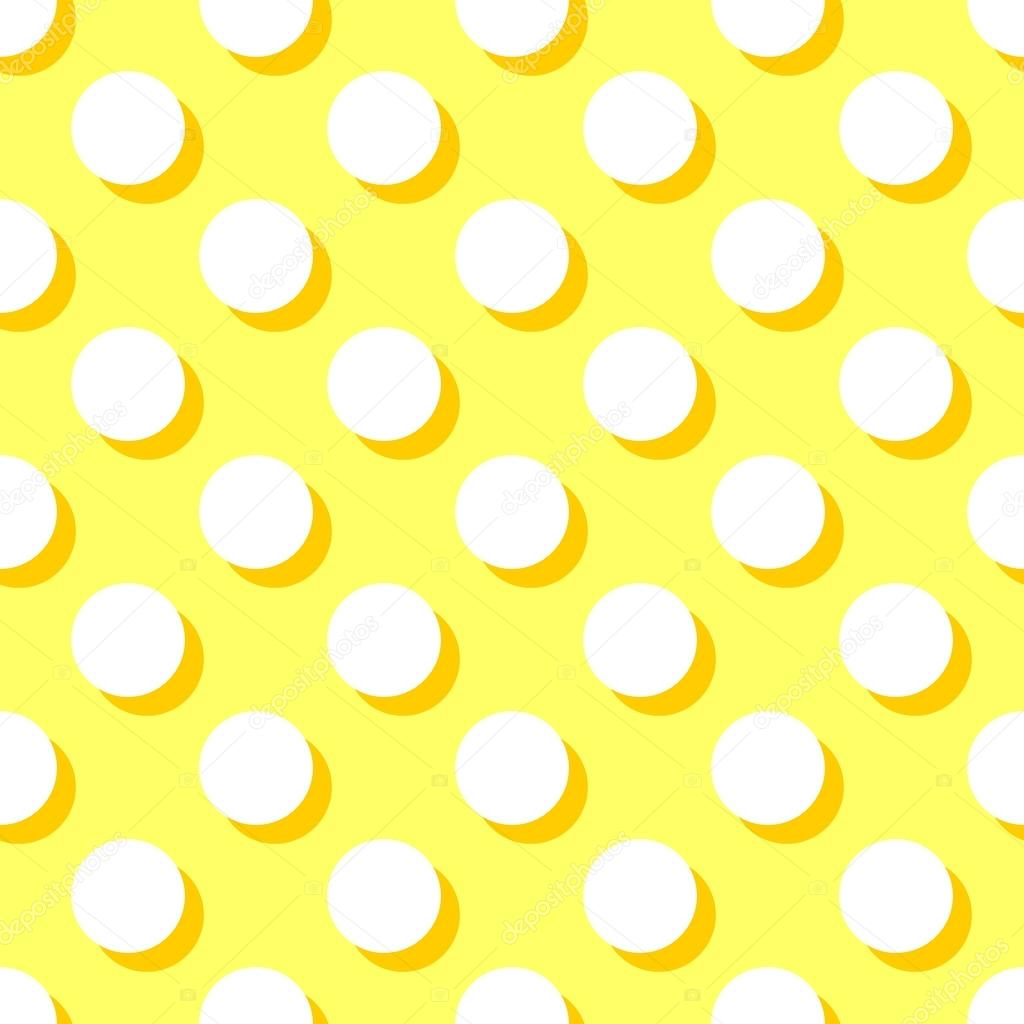 Tile vector pattern with white polka dots and pink shadow on yellow background