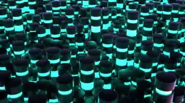 Işık saçan silindirlerin animasyon dalgalarını döndür. Döngüsüz canlandırma arkaplanı.