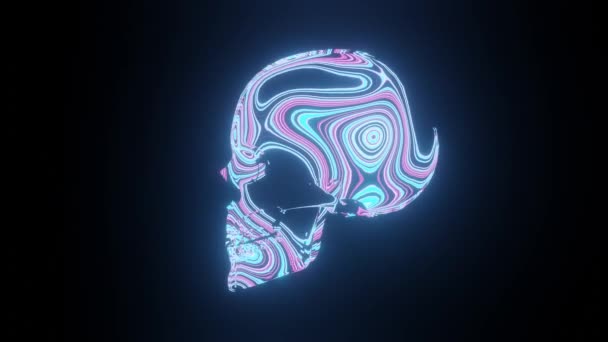 Neonskalleanimation. Dynamisk abstrakt animation av neonljus på skallen. — Stockvideo