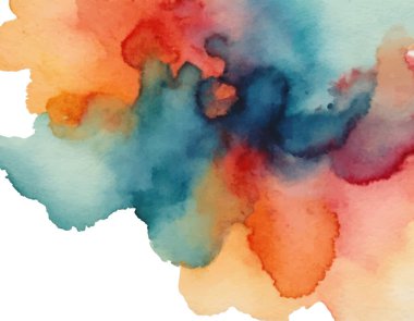 El çizimi, şeffaf arka planda bulanık renkli suluboya lekesi. Parlak renkli sanatsal arkaplan