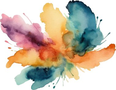 El çizimi, şeffaf arka planda bulanık renkli suluboya lekesi. Parlak renkli sanatsal arkaplan