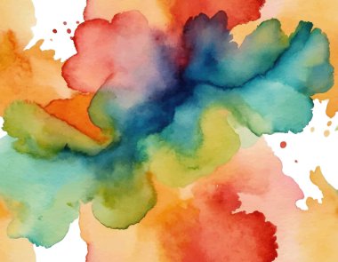 El çizimi, şeffaf arka planda bulanık renkli suluboya lekesi. Parlak renkli sanatsal arkaplan