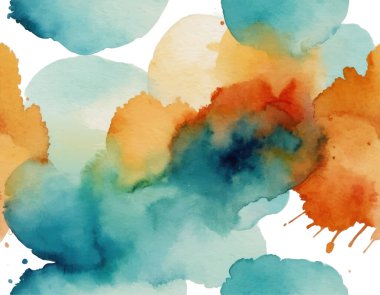 El çizimi, şeffaf arka planda bulanık renkli suluboya lekesi. Parlak renkli sanatsal arkaplan