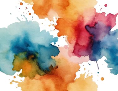 El çizimi, şeffaf arka planda bulanık renkli suluboya lekesi. Parlak renkli sanatsal arkaplan