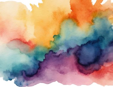 El çizimi, şeffaf arka planda bulanık renkli suluboya lekesi. Parlak renkli sanatsal arkaplan