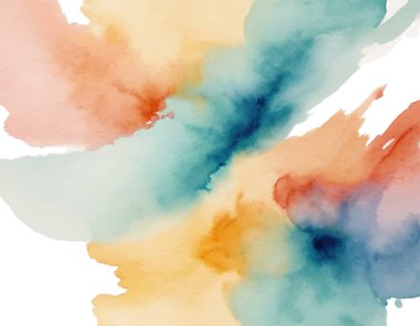 El çizimi, şeffaf arka planda bulanık renkli suluboya lekesi. Parlak renkli sanatsal arkaplan