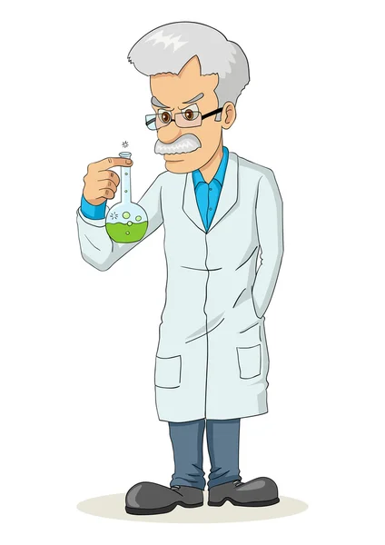 Cartoon-Illustration eines Professors mit einer Laborröhre — Stockvektor