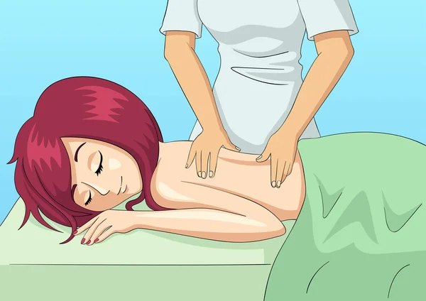 Dibujos animados ilustración de una mujer teniendo un masaje — Archivo Imágenes Vectoriales