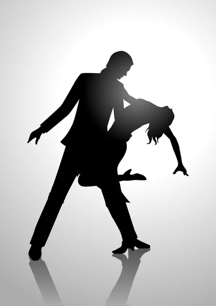 Silueta ilustración de una pareja bailando — Vector de stock