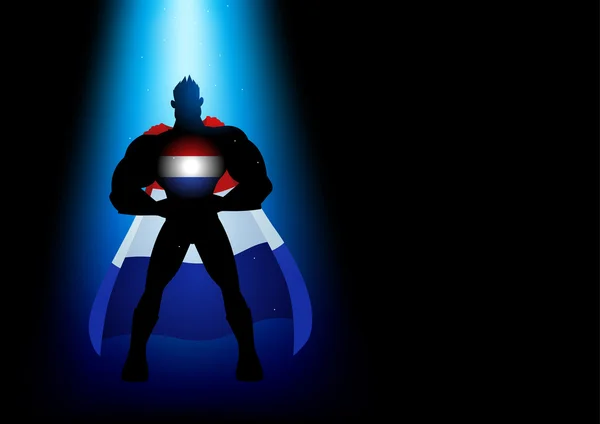 Силуэт супергероя под синим светом — стоковый вектор