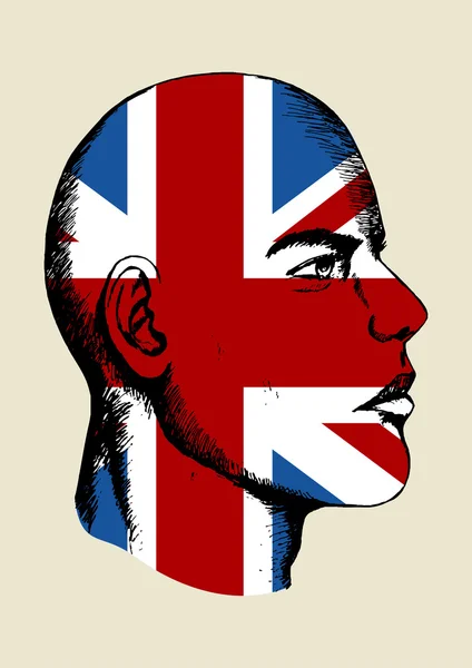 Desenho ilustração de um rosto com insígnias do Reino Unido — Vetor de Stock