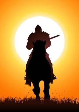 Medieval knight on horse carrying a lance vector
