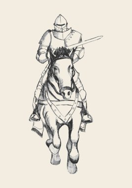Medieval knight on horse carrying a lance vector