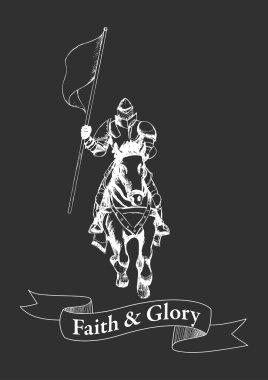 Symbol Medieval knight on horse carrying a flag vector