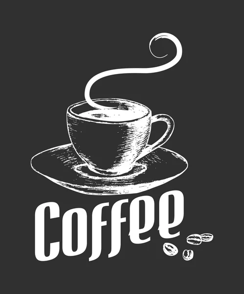 Bir fincan kahve vintage tarzı kroki çizimi — Stok Vektör
