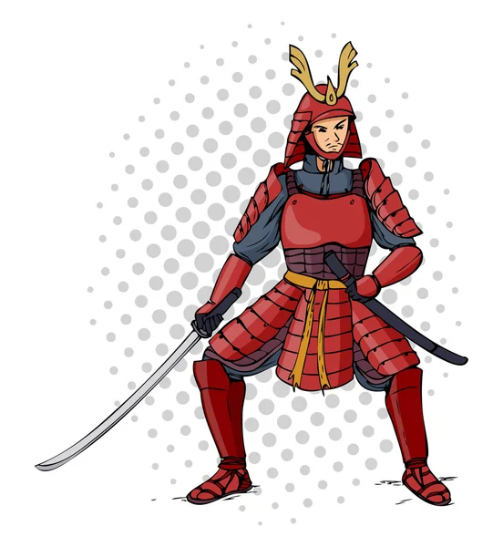 Desenhos animados ilustração de um samurai blindado —  Vetores de Stock