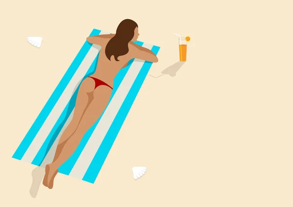 Graphic illustration of a woman sunbathing — Stock Vector