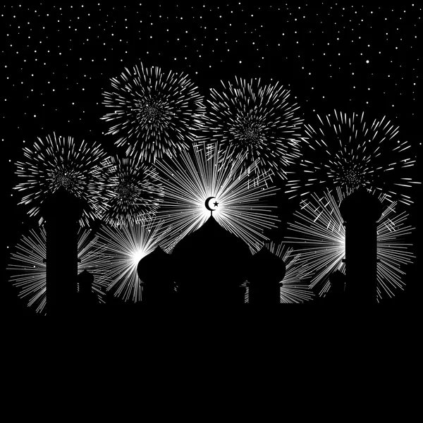 Mosquée et feux d'artifice fond — Image vectorielle