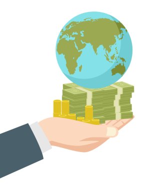 Hand holding money and earth globe clipart