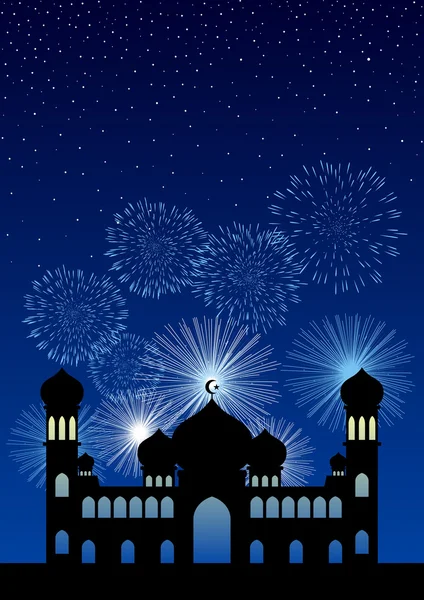 Moschee und Feuerwerk Hintergrund — Stockvektor
