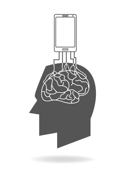 根植于人类大脑的智能手机 — 图库矢量图片