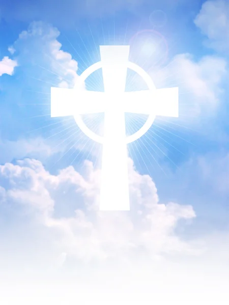 Cross of Christianity symbol on clouds — Stock Photo, Image