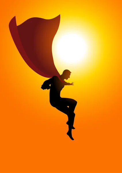 Superhero flying at sunrise — Stock Vector