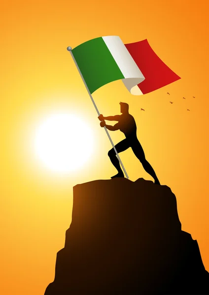 Man holding the flag of Italy — Stock Vector