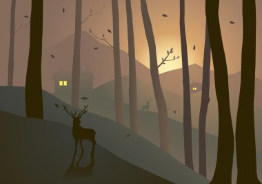 Günbatımı ve gündoğumu sırasında tepelerde Woods