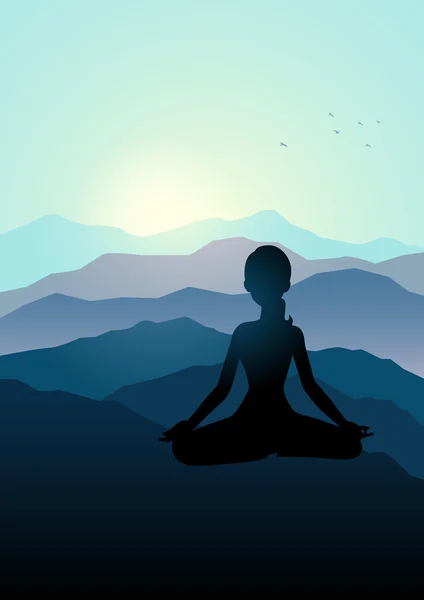 Vrouw mediteren op de berg — Stockvector