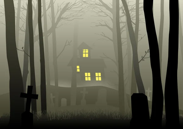 Scary house and cemetery in the dark woods — Stock Vector