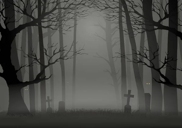Silhouette Illustration Trees Dark Scary Woods Halloween Theme Background — Stock Vector