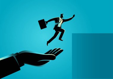 İş kavramı vektör çizim daha atlamak için bir işadamı yardım yardım