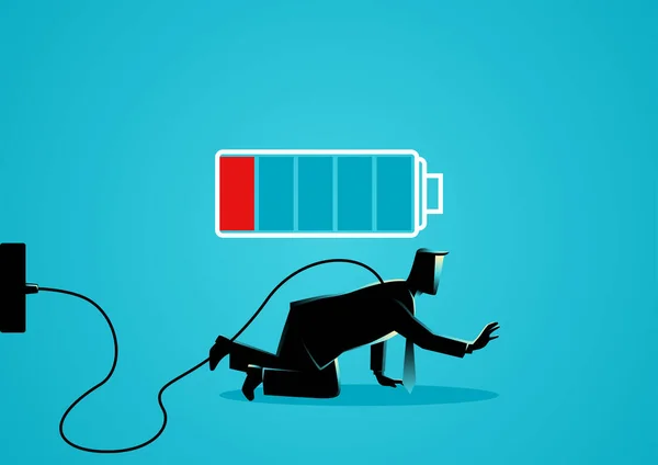 Business Illustration Businessman Crawling Floor Low Battery Indicator Tired Low — Διανυσματικό Αρχείο