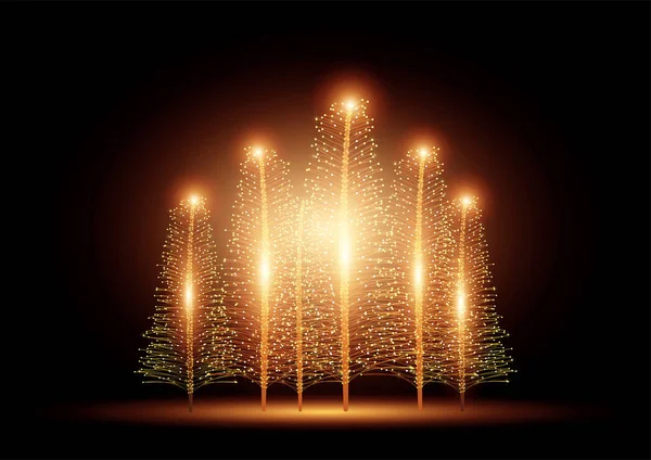 Karanlık arka planda ışıkları olan güzel Noel ağaçları