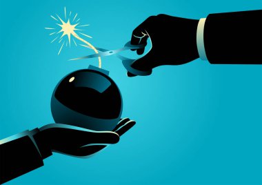 Bir adamın fitili ateşlenmiş bir bomba vermesi ve diğer adamın da fitili keserek bombayı etkisiz hale getirmeye çalışması. İş kavramında büyük sorun ve çözüm