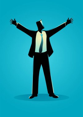 Kolları açık duran bir iş adamının iş konsepti çizimi. Başarı, kararlılık, özgürlük kavramı