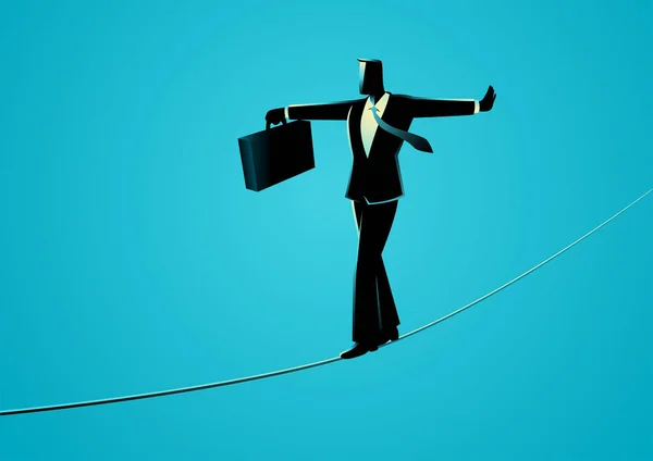 ロープの上を歩くビジネスマンのビジネスの概念ベクトル図は 落下しないようにバランス 事業上のリスク — ストックベクタ