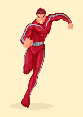 Koşan bir süper kahramanın basit düz vektör çizimi