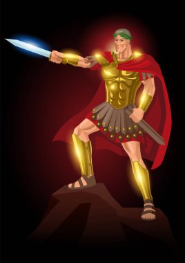 Gaius Julius Caesar 'ın gladyatörüyle kayanın üzerinde duruşu.