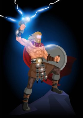 Norse god and goddess vector illustration series, Thor, the god of thunder and lightning clipart
