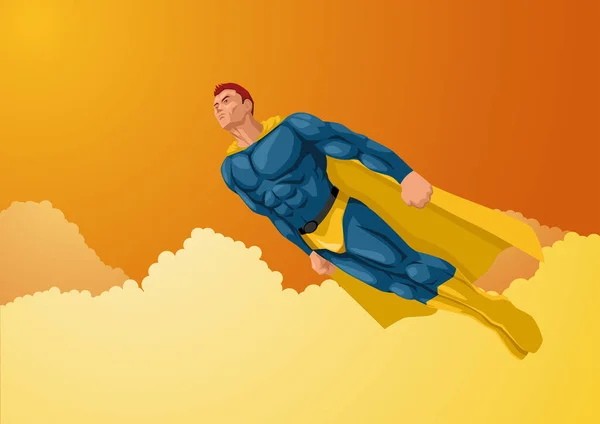 Tecknad Vektor Illustration Superhjälte Flyger Mot Solen — Stock vektor