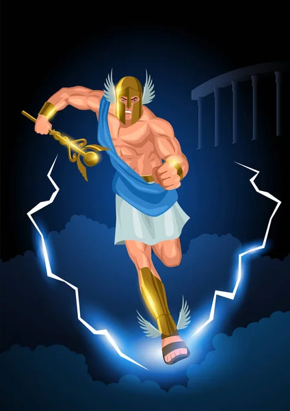 Řecký Bůh Bohyně Vektorové Ilustrační Série Hermes Vyslanec Posel Bohů — Stockový vektor