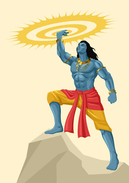 Hindu god and goddess, Indian mythology vector illustration series, Lord Krishna holding Sudarshan Chakra