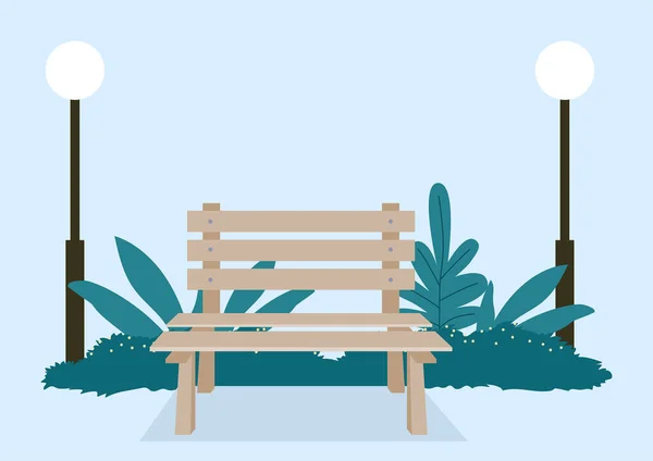 公園内の木製のベンチのシンプルなフラットベクトルイラスト — ストックベクタ
