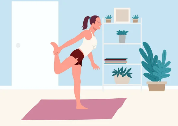 Eenvoudige Platte Vector Illustratie Van Een Vrouw Doen Stretching Oefening — Stockvector