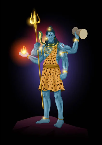 Vector Illustration Lord Shiva Standing Top Rock Indian God Hindu — Stock Vector