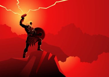 Norveç tanrısı ve tanrıça vektör illüstrasyon serisi Thor, gök gürültüsü ve şimşek tanrısı.